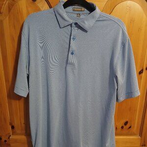 Peter Millar Polo Shirt Mens Medium Blue/White Pinstripe Summer Comfort Golf EUC
